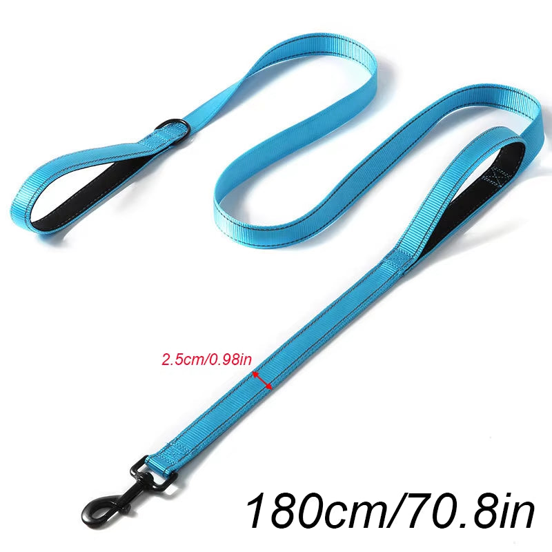 Long Traffic Padded Two Handle Heavy Duty Nylon Dog Leash for Training Control Double-Sided Reflective Night Safety