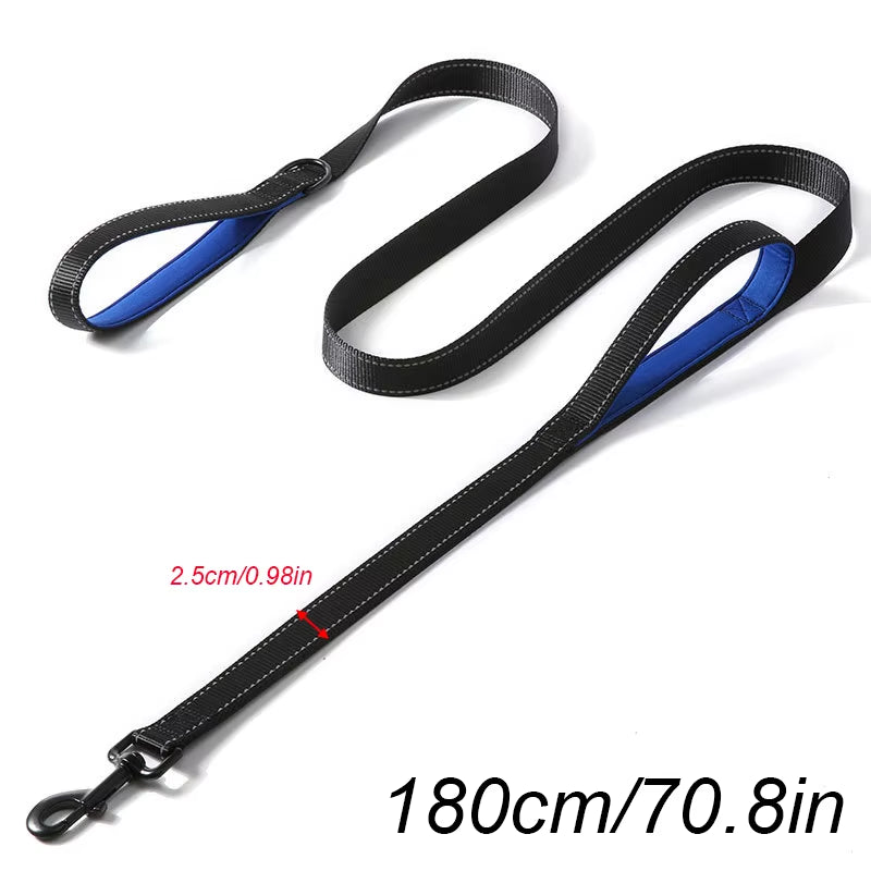 Long Traffic Padded Two Handle Heavy Duty Nylon Dog Leash for Training Control Double-Sided Reflective Night Safety