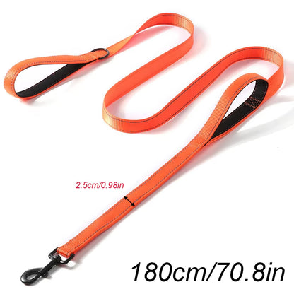 Long Traffic Padded Two Handle Heavy Duty Nylon Dog Leash for Training Control Double-Sided Reflective Night Safety