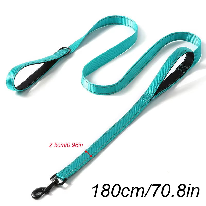 Long Traffic Padded Two Handle Heavy Duty Nylon Dog Leash for Training Control Double-Sided Reflective Night Safety