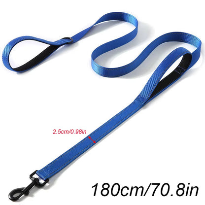 Long Traffic Padded Two Handle Heavy Duty Nylon Dog Leash for Training Control Double-Sided Reflective Night Safety