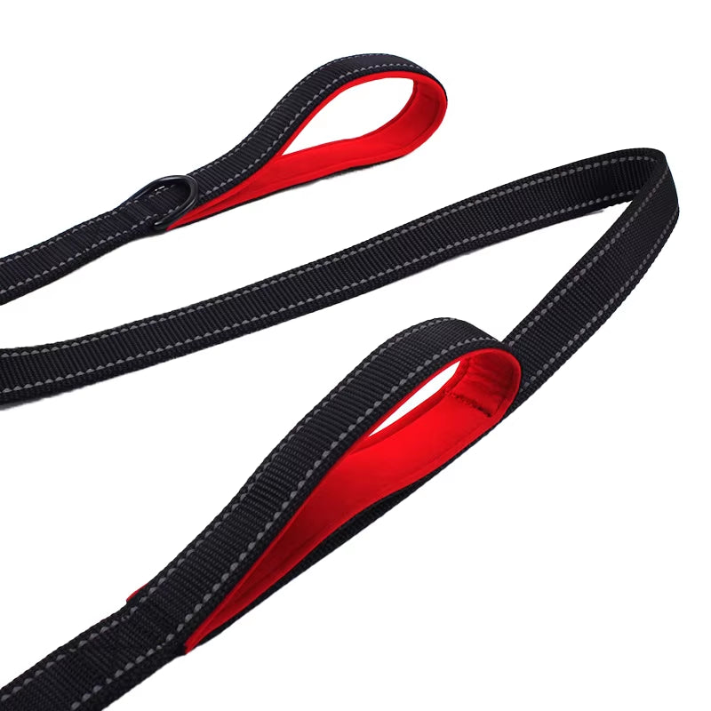 Long Traffic Padded Two Handle Heavy Duty Nylon Dog Leash for Training Control Double-Sided Reflective Night Safety