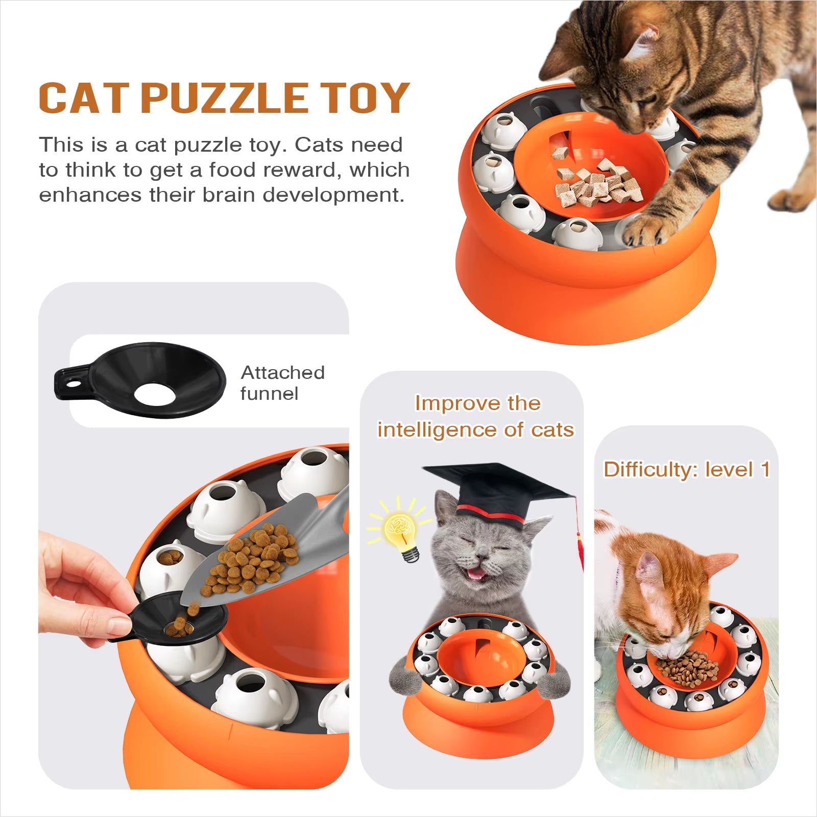 Cat Slow Feeder Raised Cat Dog Food Bowls with Stand Cat Puzzles Feeder Rotating Slow Feeder Food Bowls Slow Eating Cat Feeder