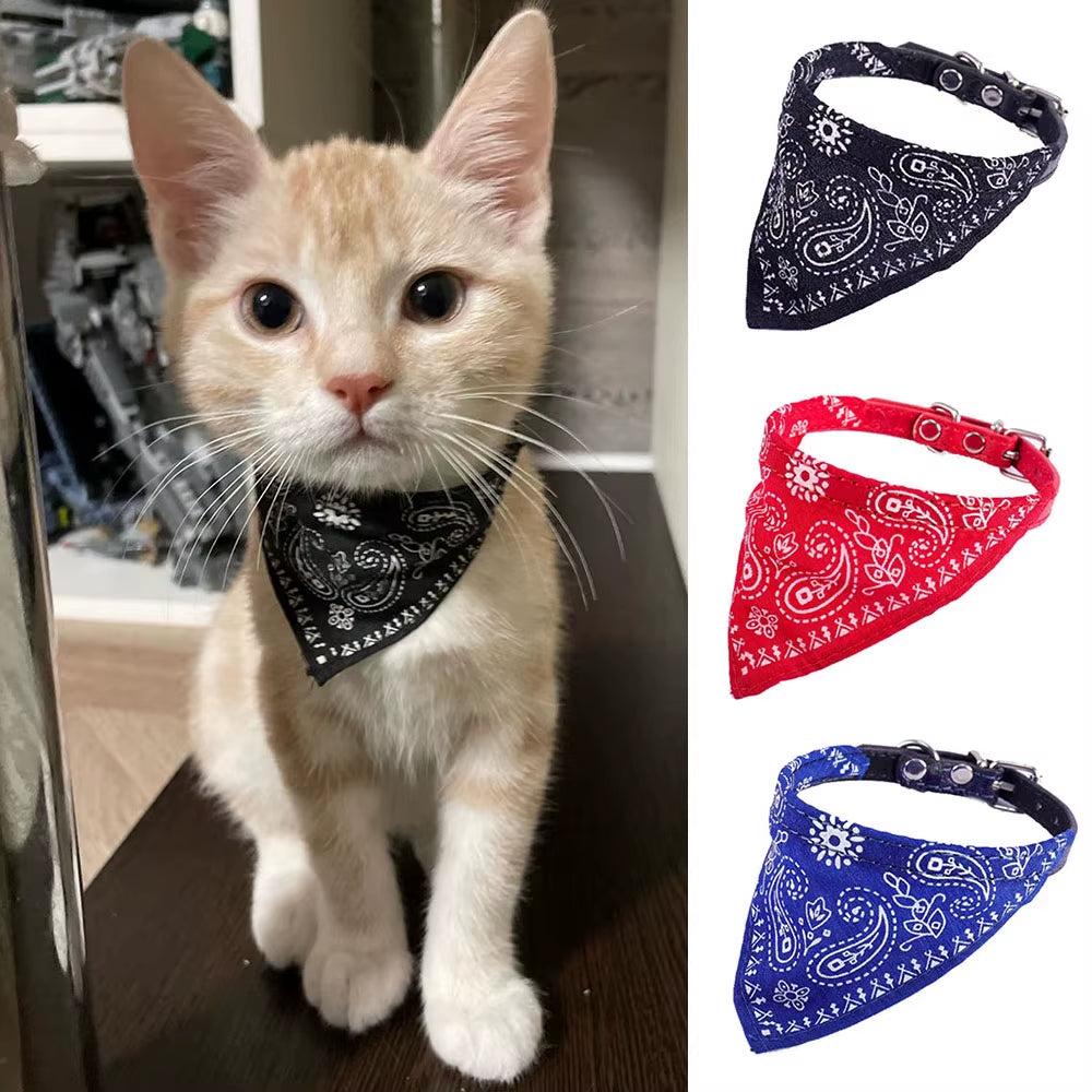 Cute Printed Bandana Cat Collar Puppy Dog Cat Scarf Collar Adjustable Triangular Pet Banadana Collar for Kittens Small Animals