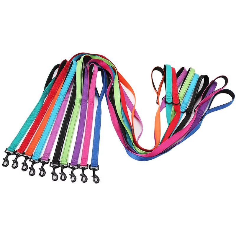 Long Traffic Padded Two Handle Heavy Duty Nylon Dog Leash for Training Control Double-Sided Reflective Night Safety