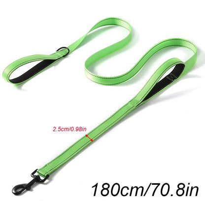 Long Traffic Padded Two Handle Heavy Duty Nylon Dog Leash for Training Control Double-Sided Reflective Night Safety